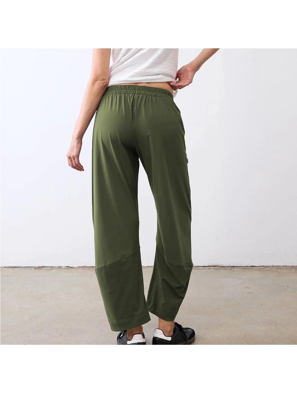 NWT Women Barrel Pants Baggy Elastic Waistband Wide Leg Trousers Pants w Pockets - Picture 2 of 12